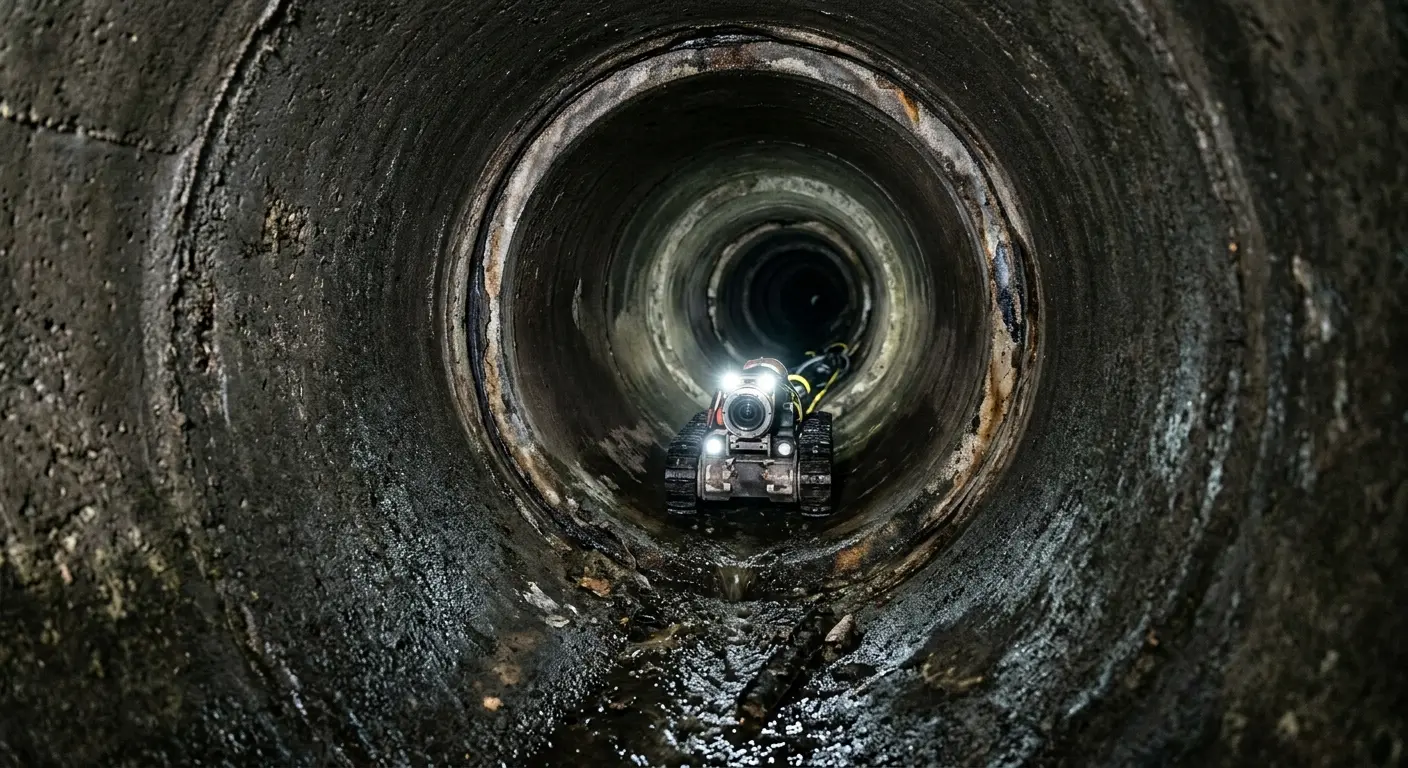 Robotic sewer camera inspecting pipe interior for Sewer Line Cleaning in Greenbrier